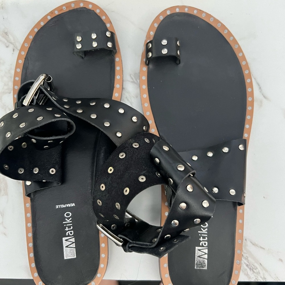 Matiko Black and Brown Studded Sandals